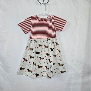 Cracker Barrel Toddler Girls White Red Striped Dachshund Dog Print Dress 18M New